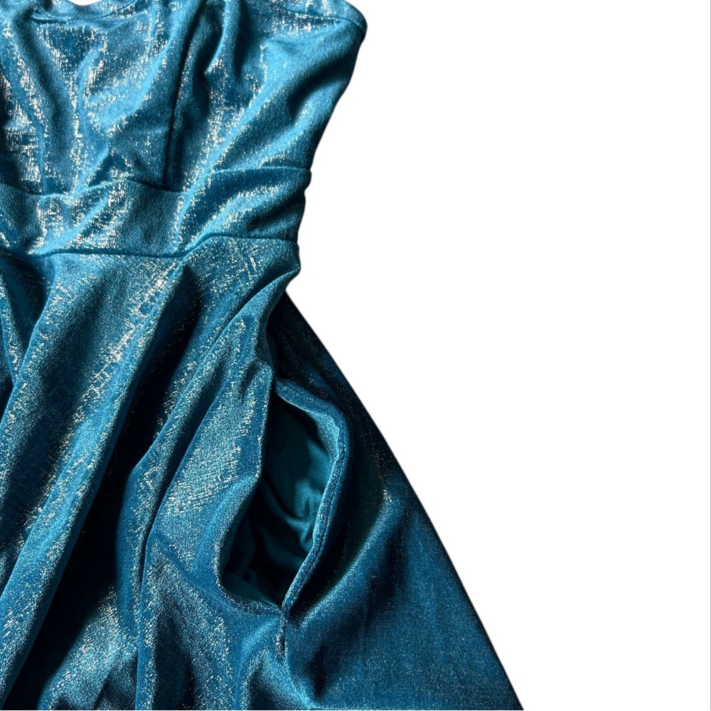 Free People Turquoise Shatter Shine Stretch Velvet Mermaid Tube Dress L/G Junior - Picture 6 of 14